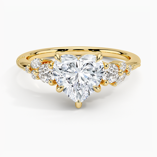Camellia Three Stone Diamond Ring (1/3 ct. tw.) - Heart Cut Center Stone