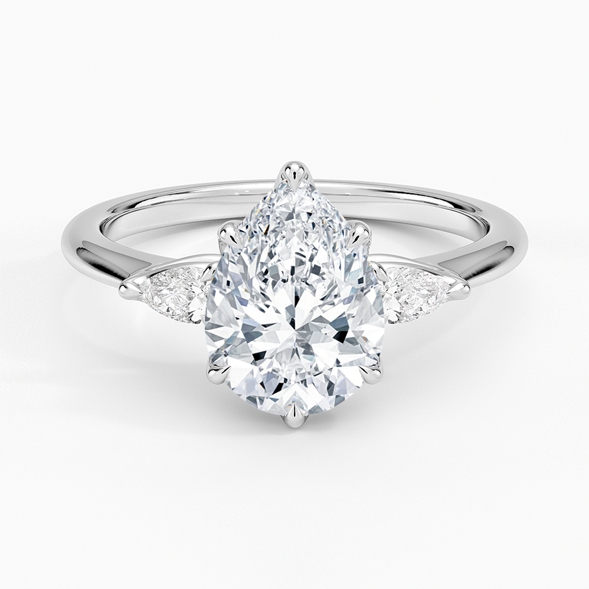 Petite Fleur Three Stone Diamond Ring - Pear Center Stone