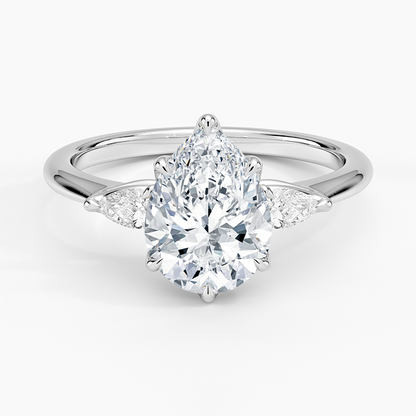 Petite Fleur Three Stone Diamond Ring - Pear Center Stone