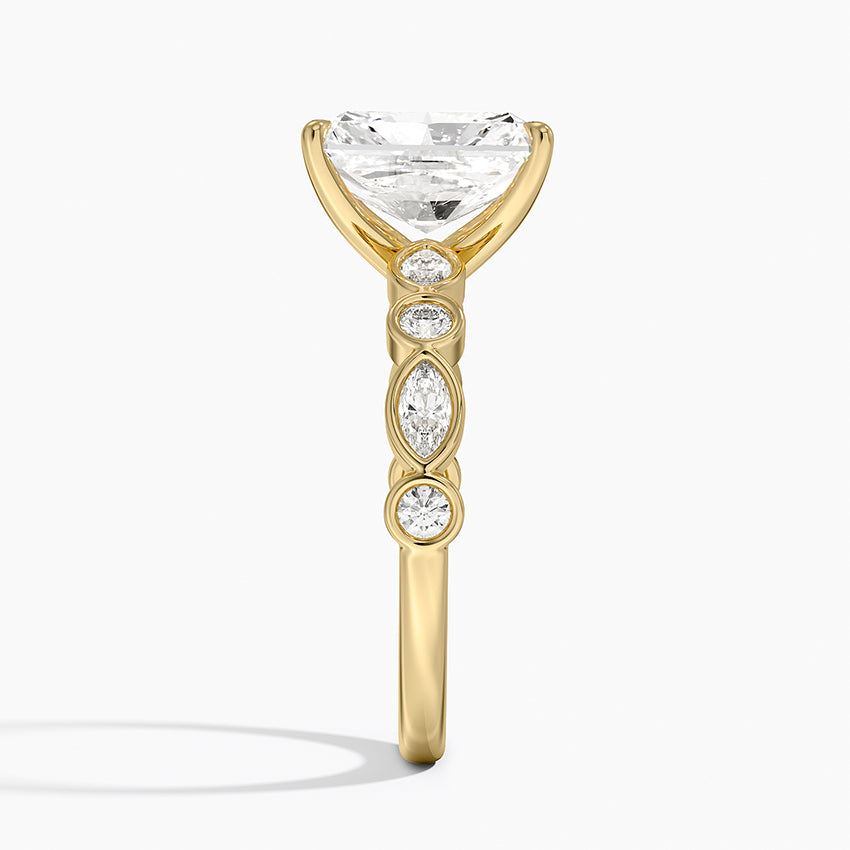 Versailles Bezel Diamond Ring - Radiant Cut Center Stone