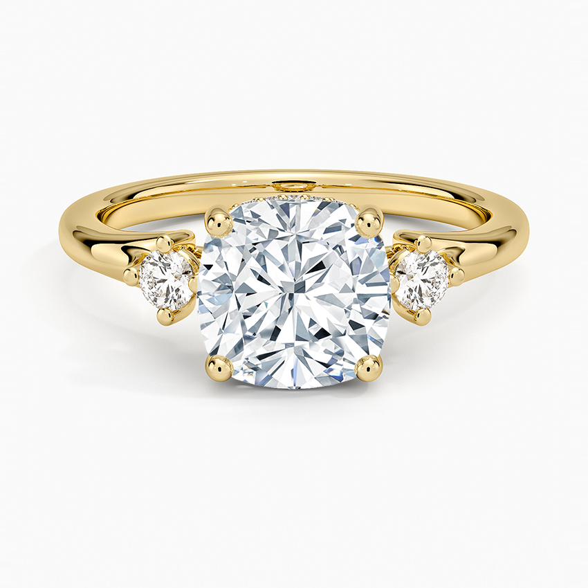 Floating Three Stone Diamond Ring - Cushion Cut Center Stone