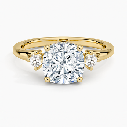Floating Three Stone Diamond Ring - Cushion Cut Center Stone