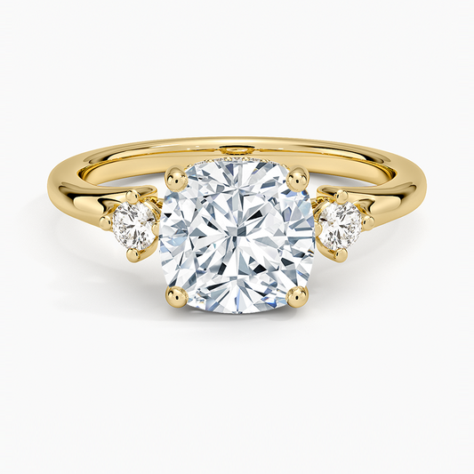 Floating Three Stone Diamond Ring - Cushion Cut Center Stone