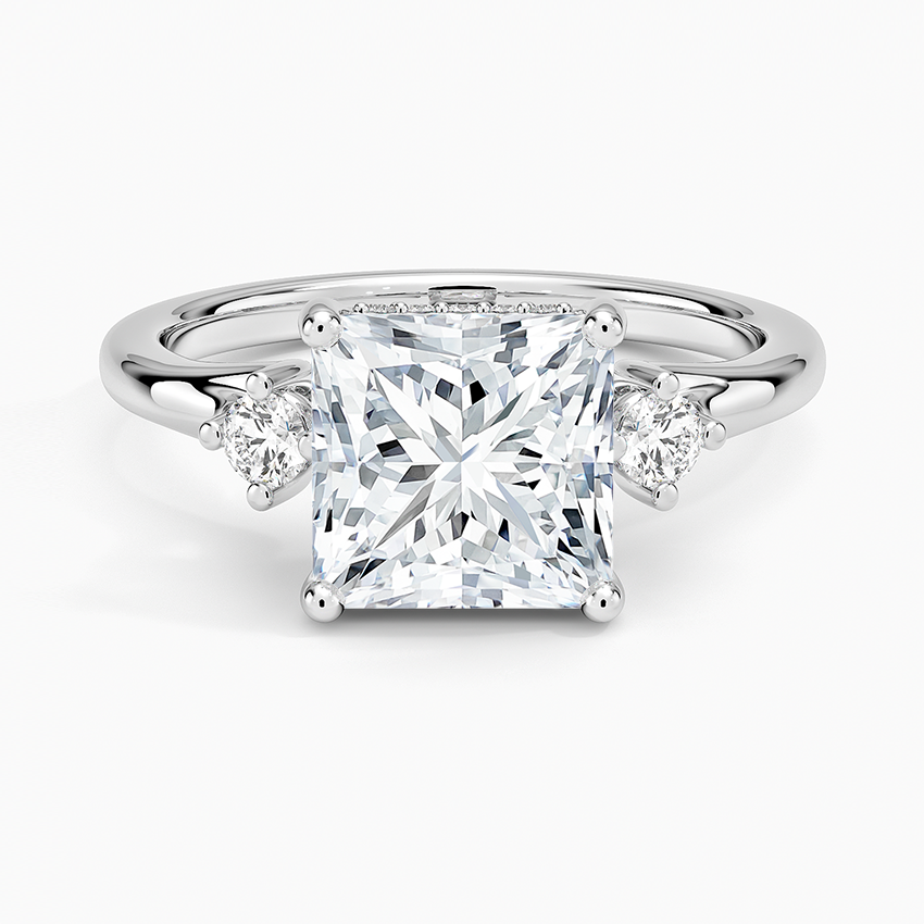 Floating Three Stone Diamond Ring - Princess Cut Center Stone