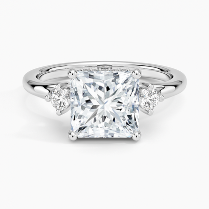 Floating Three Stone Diamond Ring - Princess Cut Center Stone