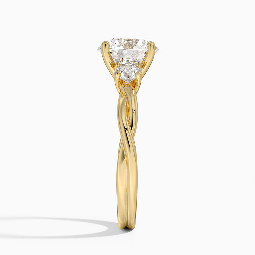 Twisted Vine Three Stone Diamond Ring - Round Cut Center Stone