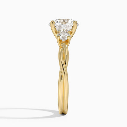 Twisted Vine Three Stone Diamond Ring - Round Cut Center Stone