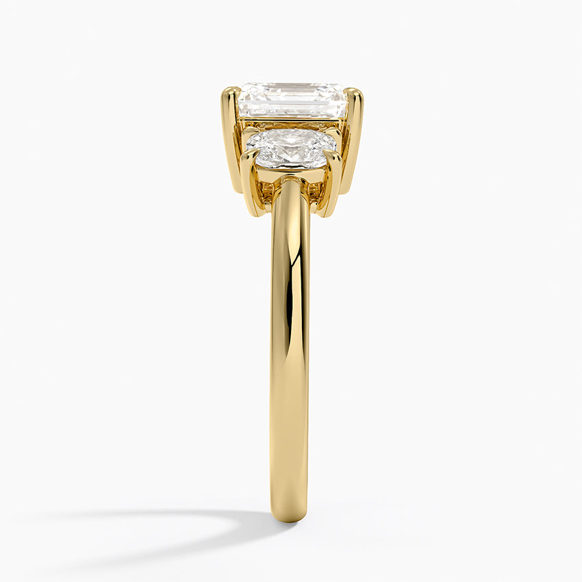 Faye Elongated Cushion Three Stone Diamond Ring - Asscher Cut Center Stone