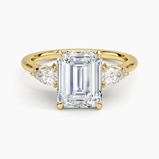 Petal Pear Three Stone Diamond Ring (1/2 ct. tw.) - Emerald Cut Center Stone
