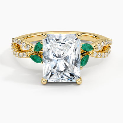 Luxe Willow Lab Emerald and Diamond Ring (1/8 ct. tw.) - Radiant Cut Center Stone