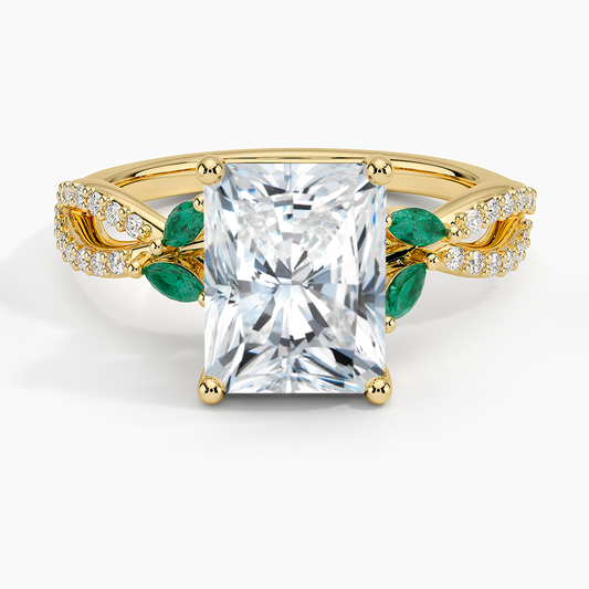 Luxe Willow Lab Emerald and Diamond Ring (1/8 ct. tw.) - Radiant Cut Center Stone