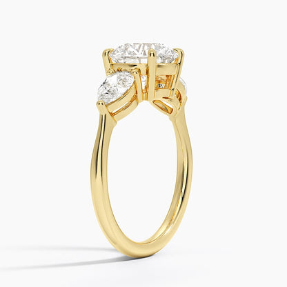 Luxe Opera Three Stone Diamond Ring - Round Center Stone