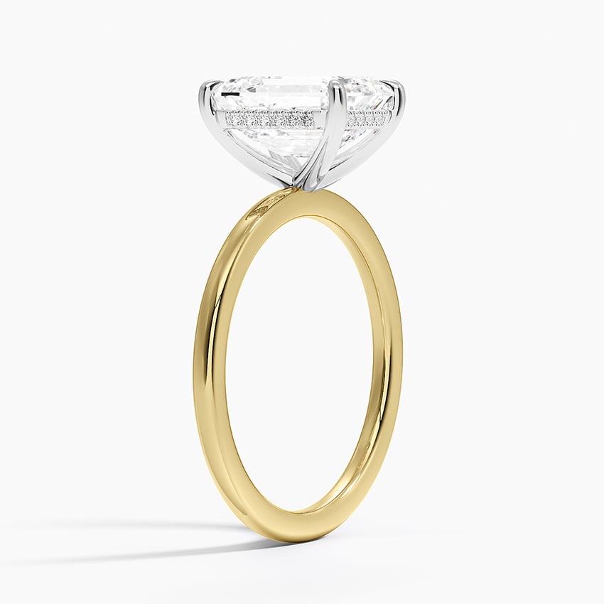 Platinum Adorned Mixed Metal Diamond Ring - Emerald Cut Center Stone