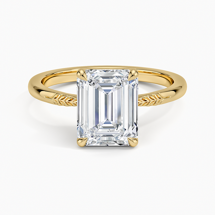 Laurel Engraved Ring - Emerald Cut Center Stone
