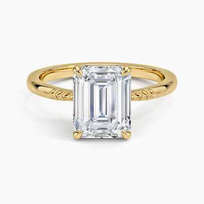 Laurel Engraved Ring - Emerald Cut Center Stone