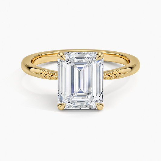 Laurel Engraved Ring - Emerald Cut Center Stone