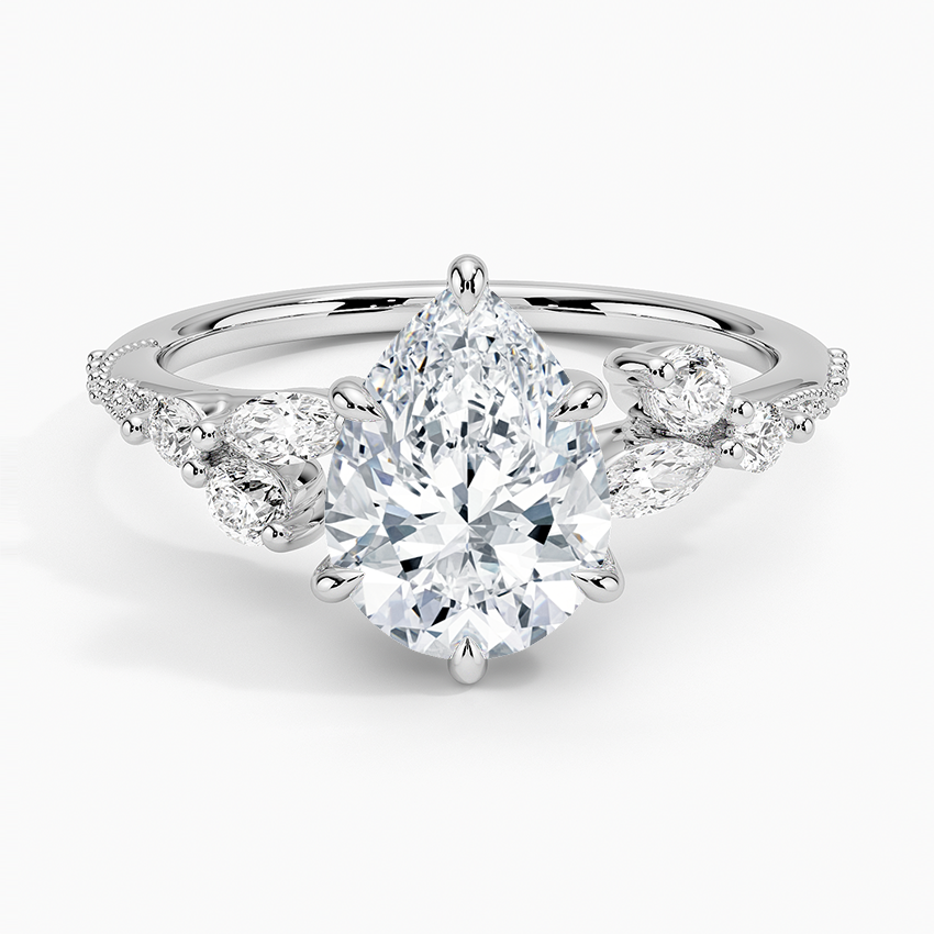 Luxe Camellia Milgrain Diamond Ring - Pear Center Stone