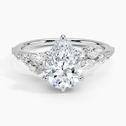 Luxe Camellia Milgrain Diamond Ring - Pear Center Stone