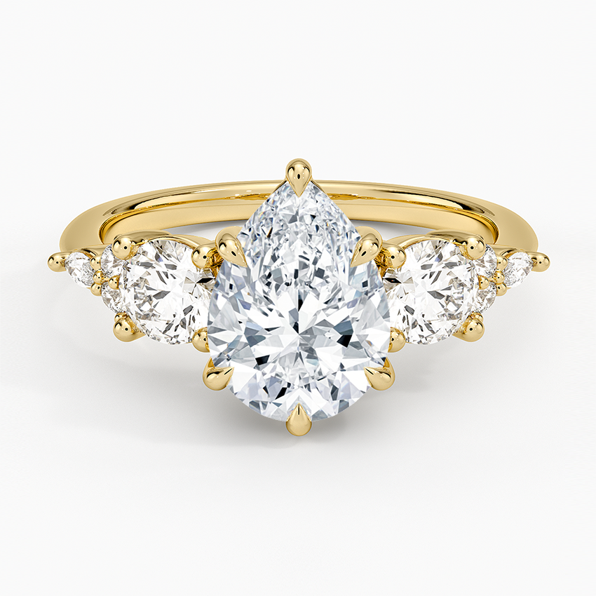Luxe Nadia Three Stone Diamond Ring - Pear Center Stone