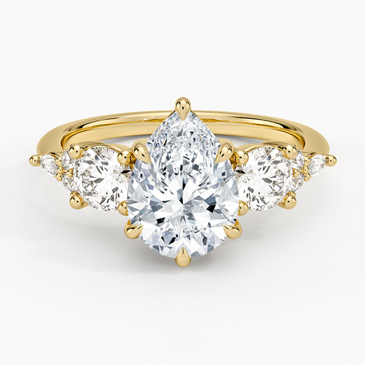 Luxe Nadia Three Stone Diamond Ring - Pear Center Stone