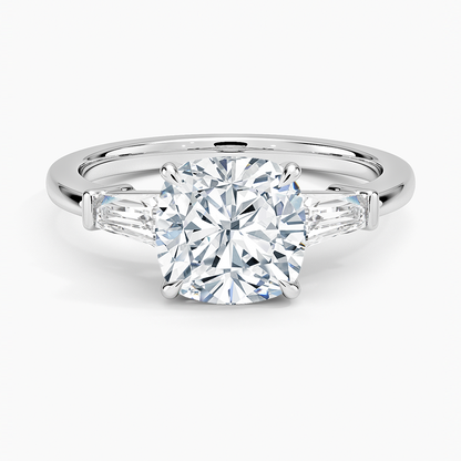Symphony Tapered Baguette Three Stone Diamond Ring (1/2 ct. tw.) - Cushion Cut Center Stone