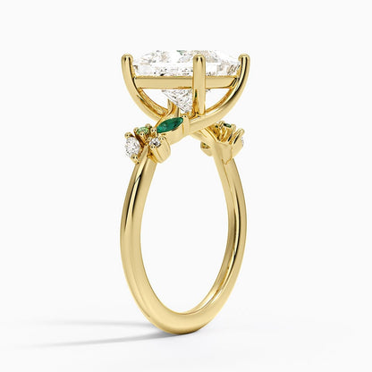 Arden Diamond Ring with Lab Emerald Accents - Princess Cut Center Stone