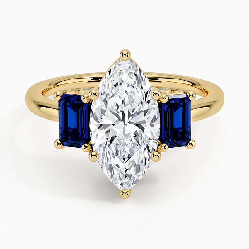 Luxe Rhiannon Three Stone Sapphire Ring - Marquise Cut Center Stone