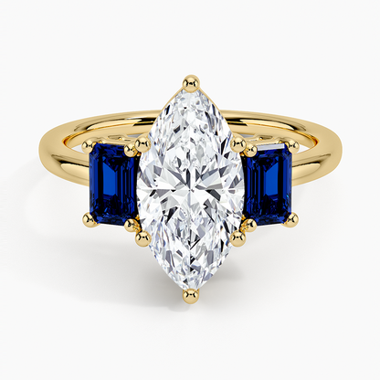 Luxe Rhiannon Three Stone Sapphire Ring - Marquise Cut Center Stone