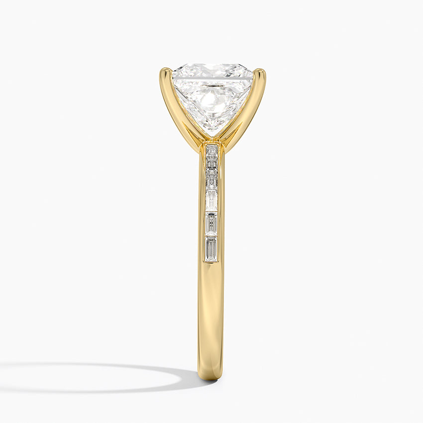 Tabitha Channel Set Baguette Diamond Ring - Princess Cut Center Stone