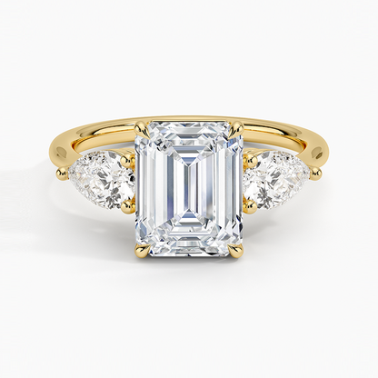 Luxe Opera Three Stone Diamond Ring - Emerald Cut Center Stone