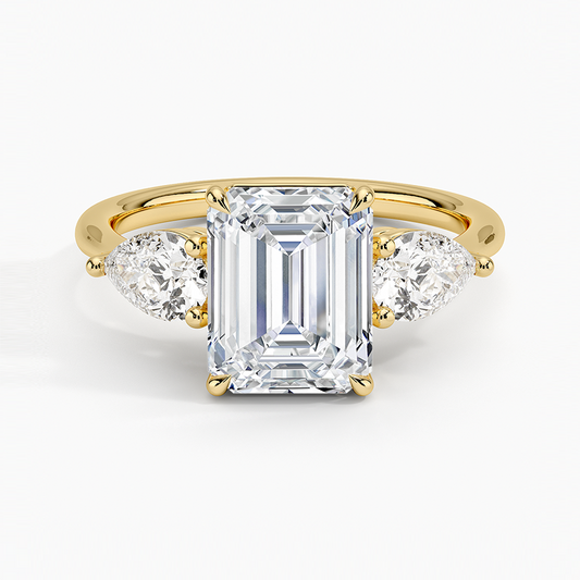 Luxe Opera Three Stone Diamond Ring - Emerald Cut Center Stone
