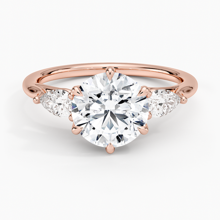 Luxe Delilah Three Stone Pear Diamond Ring - Round Center Stone
