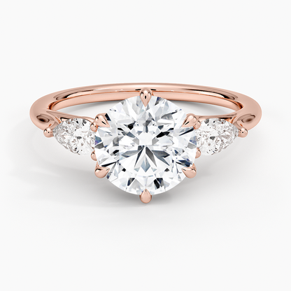 Luxe Delilah Three Stone Pear Diamond Ring - Round Center Stone