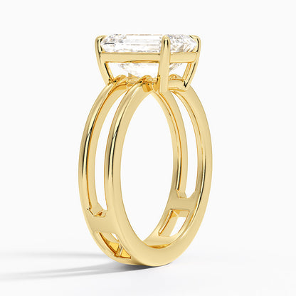 Aimee Open Double Band Solitaire Ring - Emerald Cut Center Stone