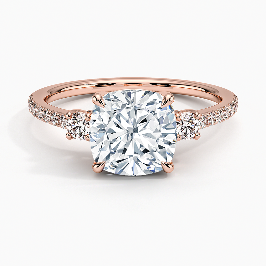 Lyra Three Stone Diamond Ring (1/4 ct. tw.) - Cushion Cut Center Stone