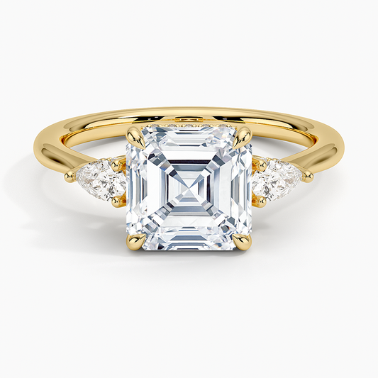 Adorned Petite Opera Three Stone Diamond Ring - Asscher Cut Center Stone