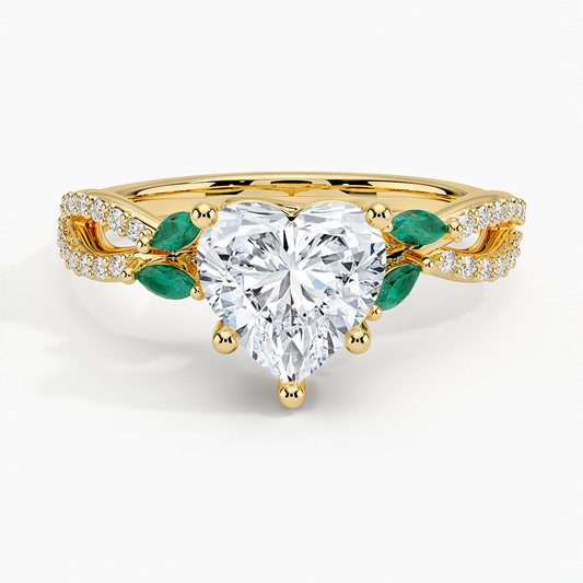 Luxe Willow Lab Emerald and Diamond Ring (1/8 ct. tw.) - Heart Center Stone