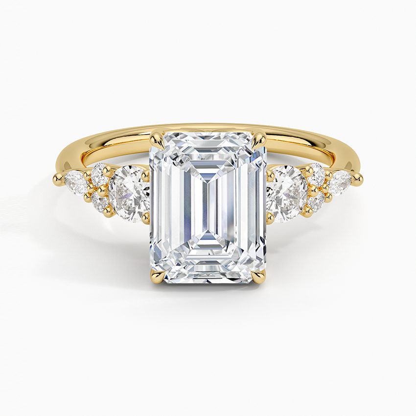 Nadia Three Stone Diamond Ring - Emerald Cut Center Stone