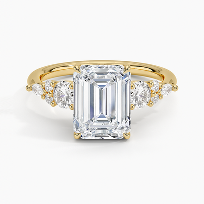 Nadia Three Stone Diamond Ring - Emerald Cut Center Stone