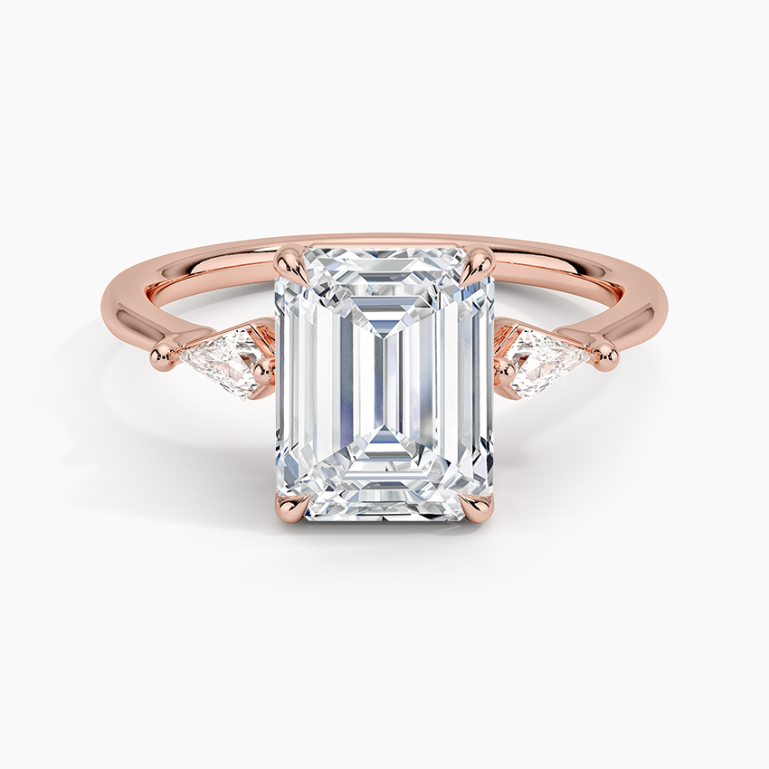 Cometa Three Stone Diamond Ring - Emerald Cut Center Stone