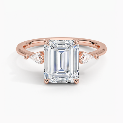 Cometa Three Stone Diamond Ring - Emerald Cut Center Stone