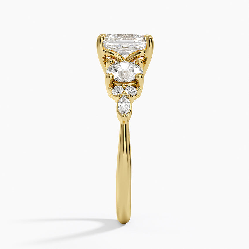 Luxe Nadia Three Stone Diamond Ring - Asscher Cut Center Stone