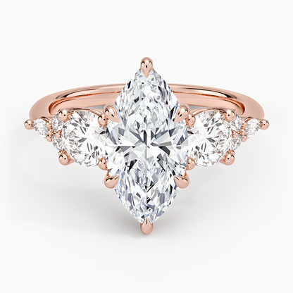 Luxe Nadia Three Stone Diamond Ring - Marquise Center Stone