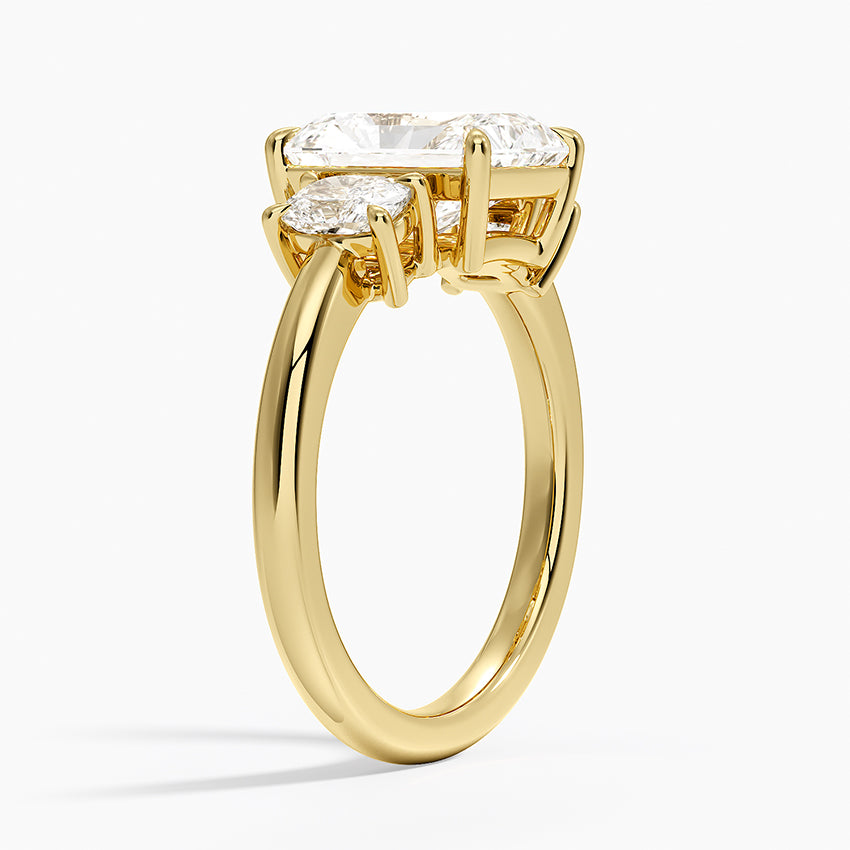 Faye Elongated Cushion Three Stone Diamond Ring - Radiant Cut Center Stone