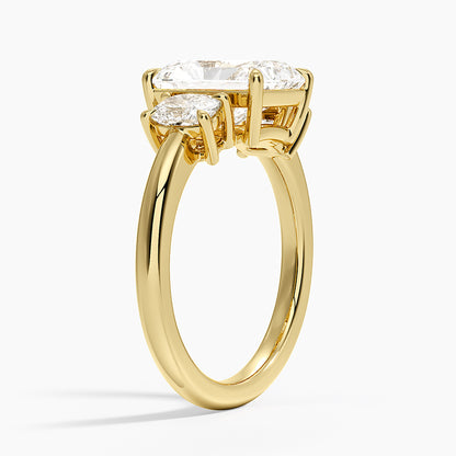 Faye Elongated Cushion Three Stone Diamond Ring - Radiant Cut Center Stone
