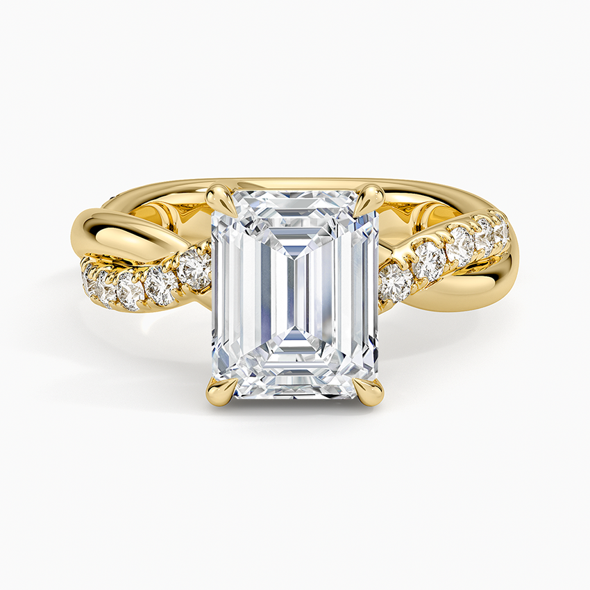 Cascade Twisted Diamond Ring - Emerald Cut Center Stone