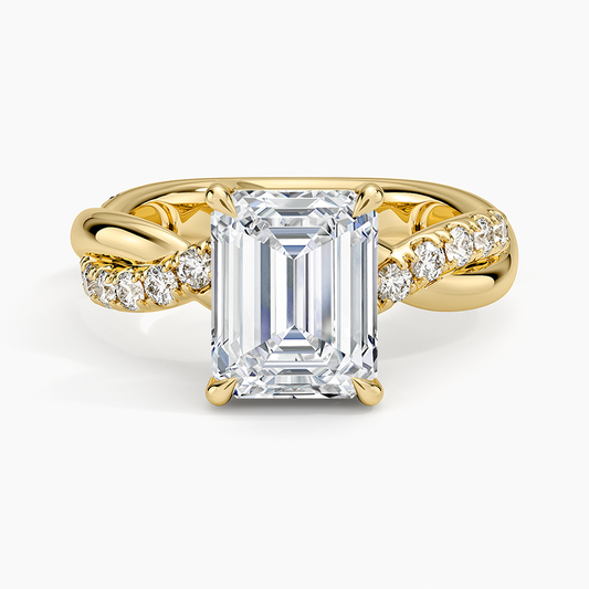 Cascade Twisted Diamond Ring - Emerald Cut Center Stone