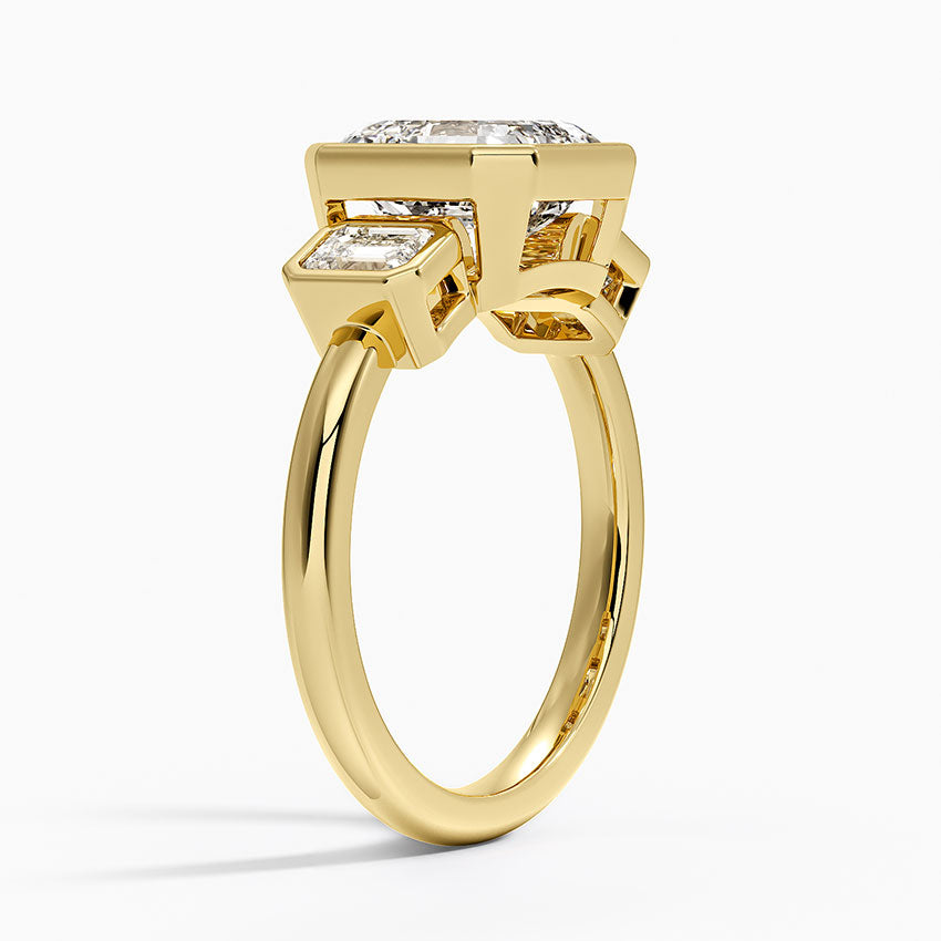 Rhiannon Bezel Three Stone Diamond Ring - Asscher Cut Center Stone