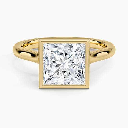 Luna 2mm Bezel Ring - Princess Cut Center Stone