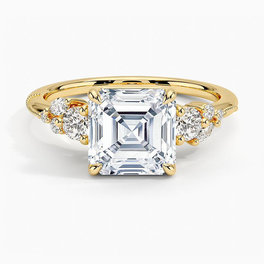 Camellia Three Stone Diamond Ring (1/3 ct. tw.) - Asscher Cut Center Stone